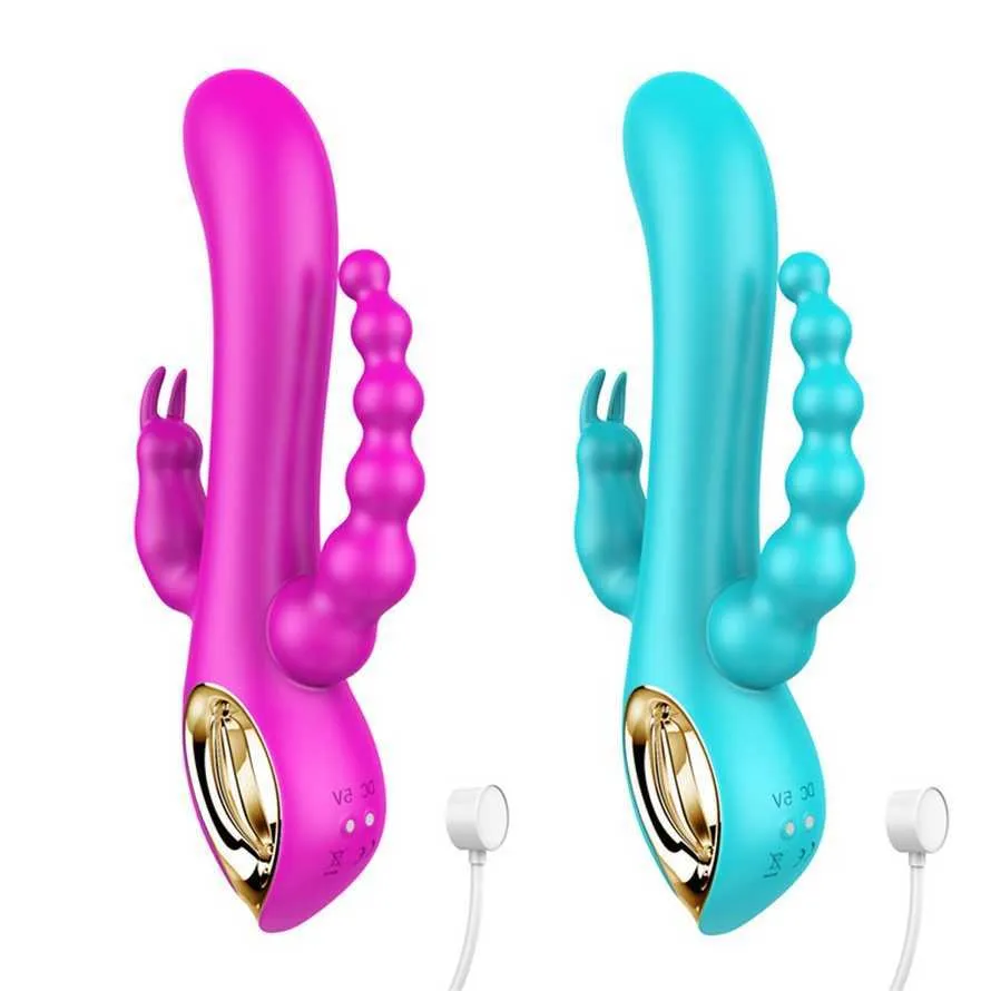 vibrator Three head vibration vestibule vagina clitoris triple stimulation new silicone charging 10 frequency vibrating rod female adult sex toys products 231129