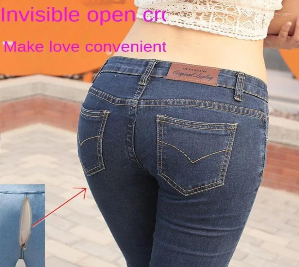 Women039s calças jeans com zíper completo mulheres ao ar livre invisível virilha aberta cintura baixa magro casal selvagem namoro opencrotch1044893