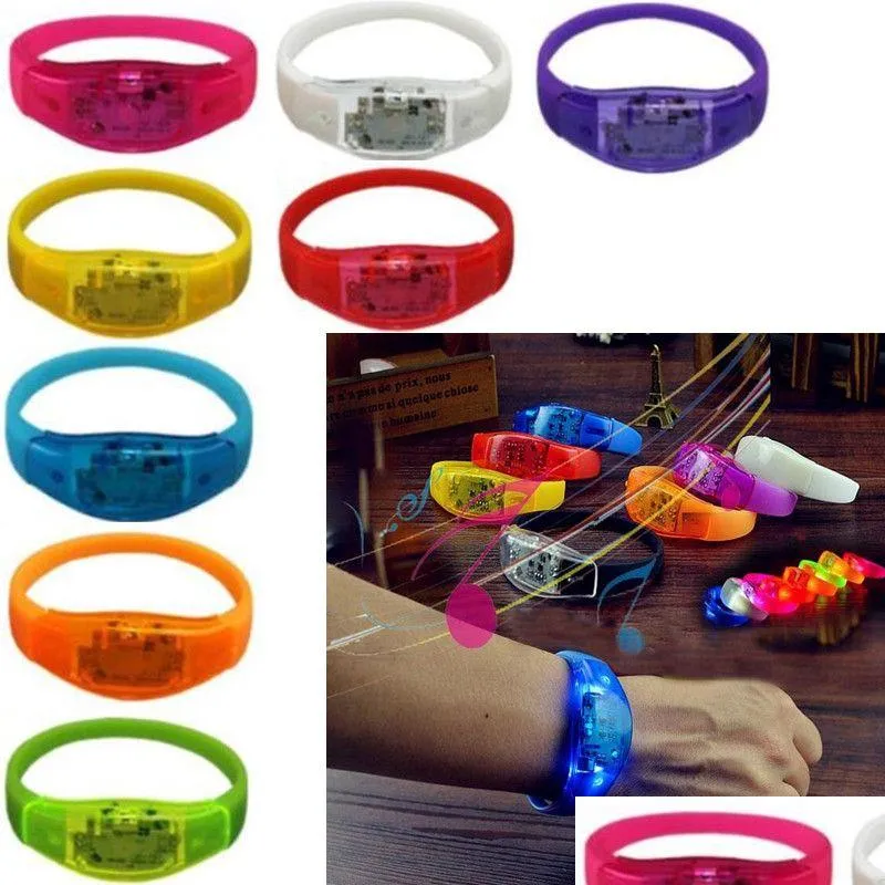 Autres fournitures de fête d'événement Commande vocale Sile LED Bracelet Bracelet Son activé Glow Brassard Clignotant pour les concerts de bal Dhrfv