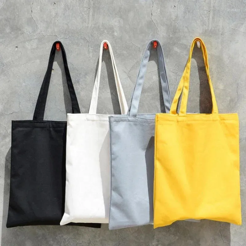 Shoppingväskor kvinnor solid canvas casual tote axel för flickor kvinnliga diy handväskor miljövänlig väska