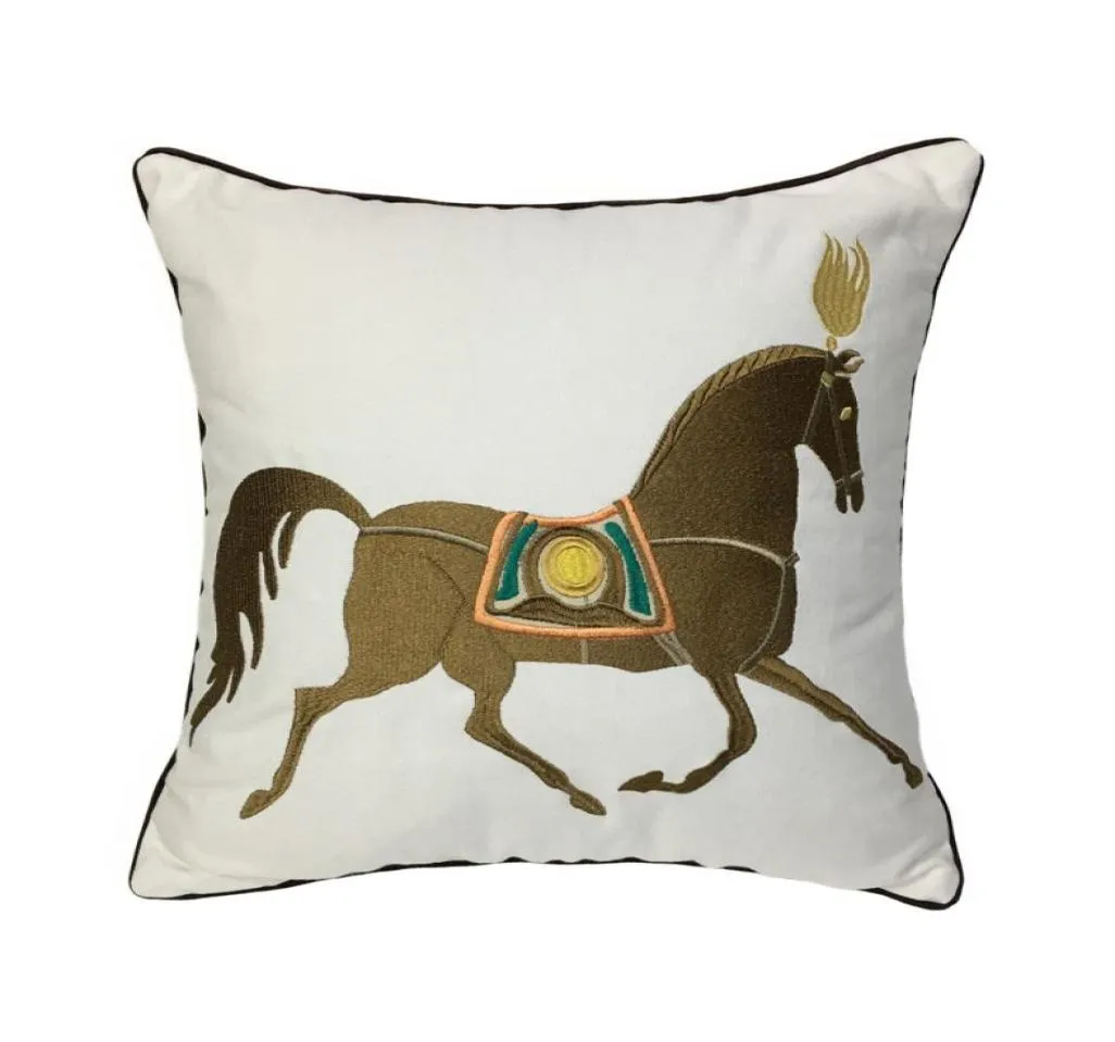 Deluxe Embroidery Horse Designer Pillow Case Sofa Cushion Cover Canvas Home Bedding Decorative Pillowcase 18x18Quot販売