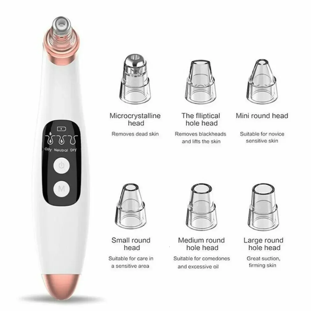 Elektrische Comedondrukker Porie Vacuüm Zuig Gezicht Cleaner Tool Met 6 Sukkels ABS PC Drie Verstelbare Niveaus 240226