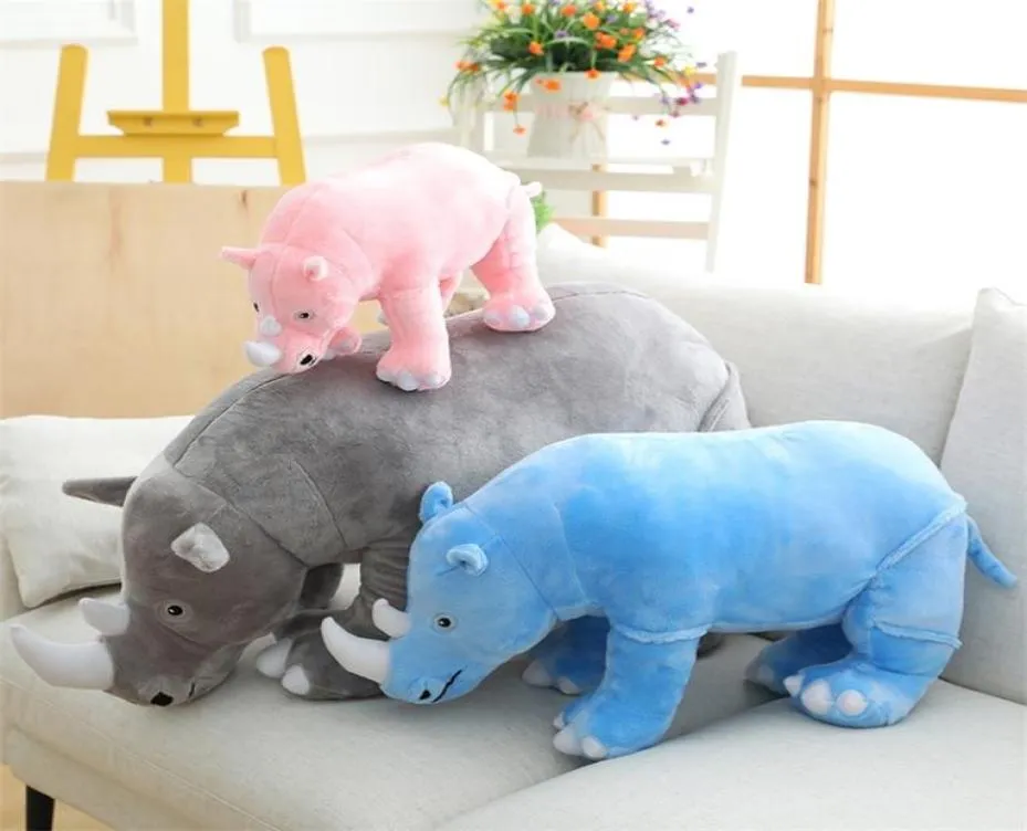 Großes Plüsch-Nashorn-Spielzeug, lebensechtes Stofftier-Kissen, Zoo-Puppen, Baby-Kissen, Nashorn-Plüschspielzeug, Kinder-Mädchen-Weihnachtsgeschenk, LJ2011263943998