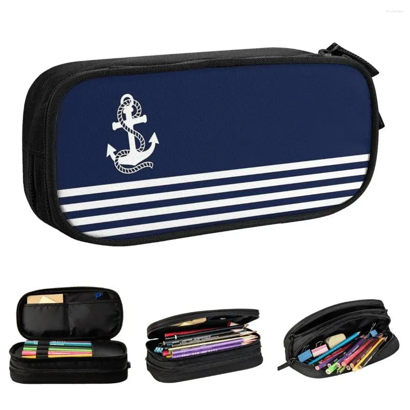 Nautical Navy Pencil Cases Pen Holder Bag For Student Big Capacity Office Cosmetic Pencilcases