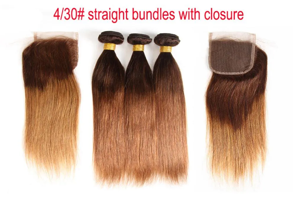 Virgin Brazilian Hair 34 Bundles Ombre Brown Blonde Human Hair Weaves With Lace Closure Straight Brazilian Human Hair Extensions4320779