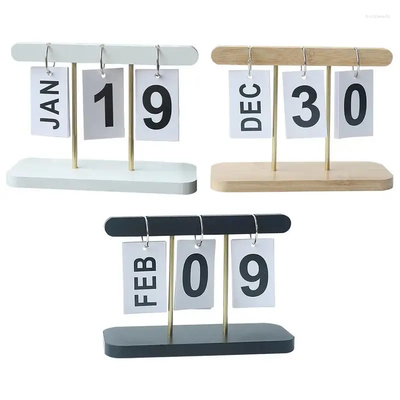 Estatuetas decorativas de madeira flip calendário listagem tempo perpétuo com grande exibição para mesa de escritório ornamento decoração para casa
