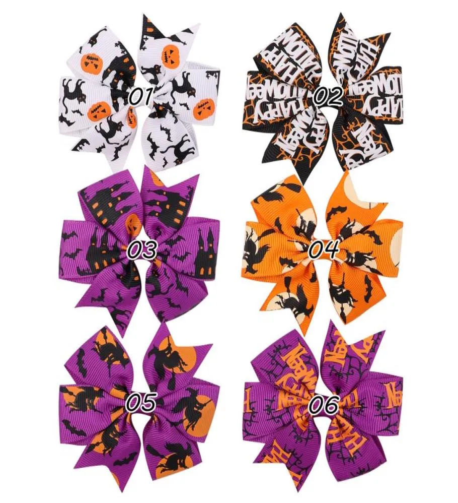 Baby Hair Clip Accessories Bow Happy Halloween Letter Child Barrette Pumpkin Skull Ghost Cat Print Girl Ins Ribbon Grosgrain7907062