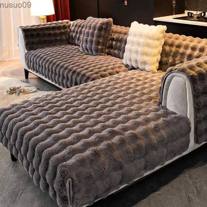 Cadeira cobre coelho veludo sofá capa tridimensional espessado quente sala de estar sofá almofada antiderrapante massagem sofá de pelúcia almofada de volta