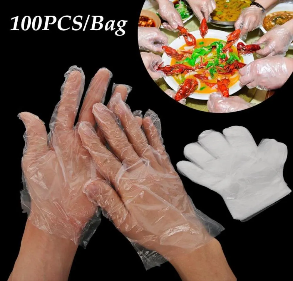 100 pçsset plástico transparente luvas descartáveis polietileno evitar toque direto catering cabeleireiros açougueiros vegetal3397040