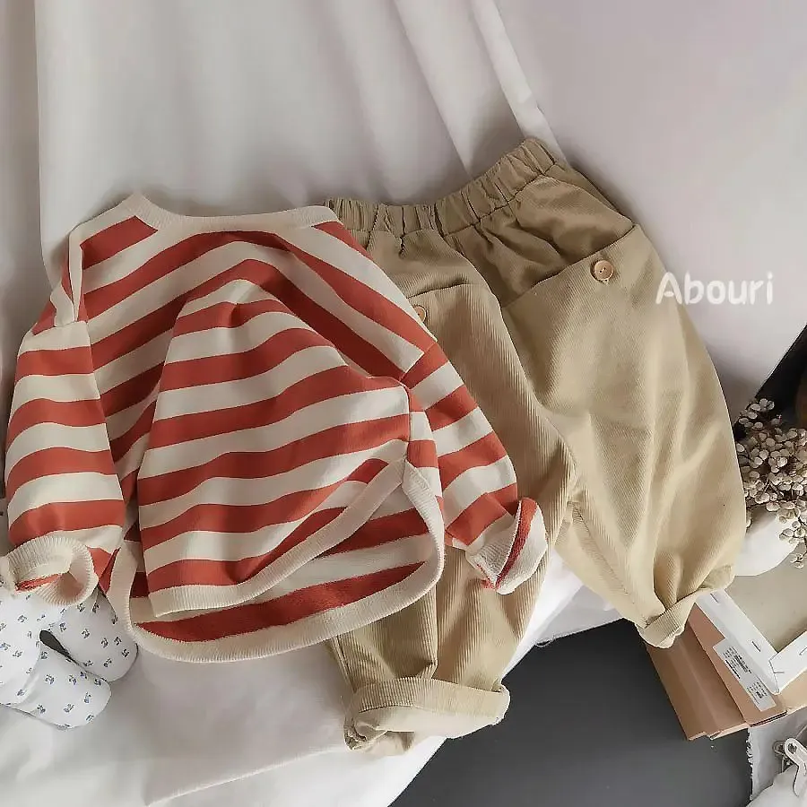 Autumn Spring Infant Tracksuits Toddler Cotton Stripe Set Baby Boys Clothes Set Girl Kid Outfits For Born Boys Clothes Suits 240226