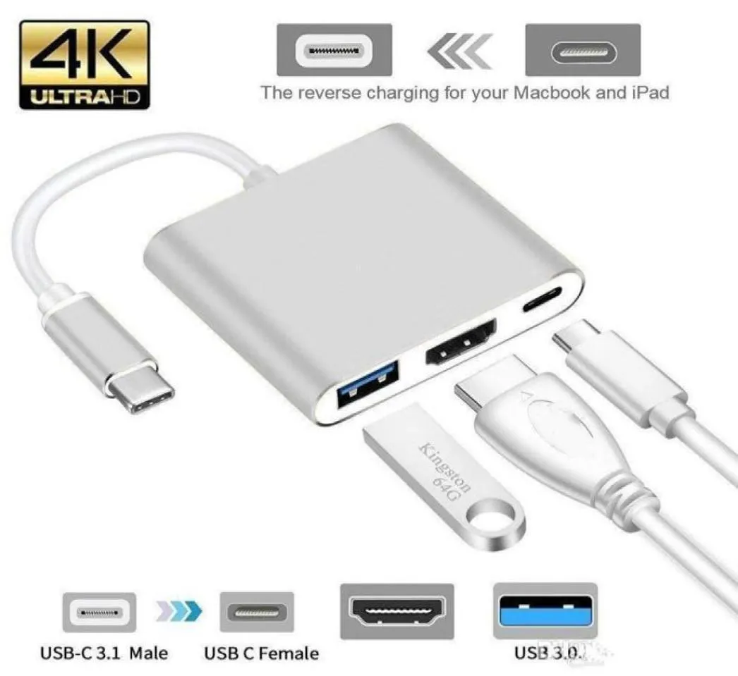 Разъемы USBC 31 TypeC до 4K HDOut 1080p Цифровой многопортовый AV-адаптер OTG USB 30 Зарядное устройство-концентратор для Macbook 12quot8911795