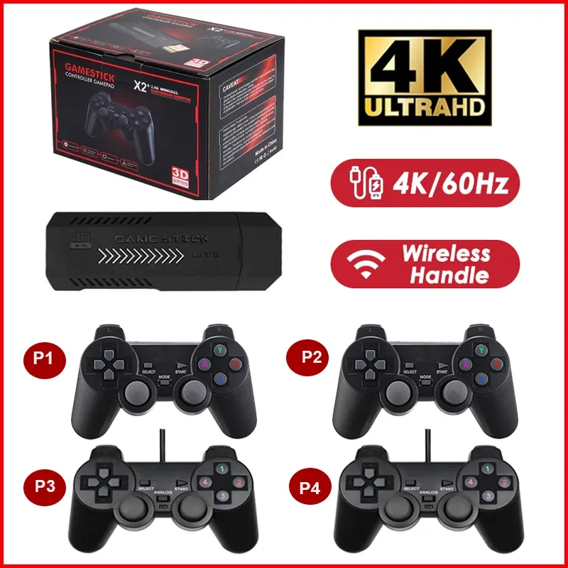 Console GD10 Console di gioco 4K 3D X2 Plus Game Stick Uscita HD TV Game Stick 2.4G Dual Controller Console per videogiochi portatile per PS1 N64