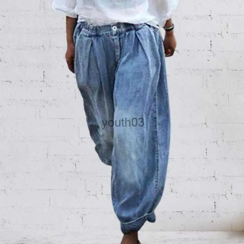 Kvinnors jeans jeans midja harem denim chic fast färgknapp imitation cowboy vårbyxor 240304