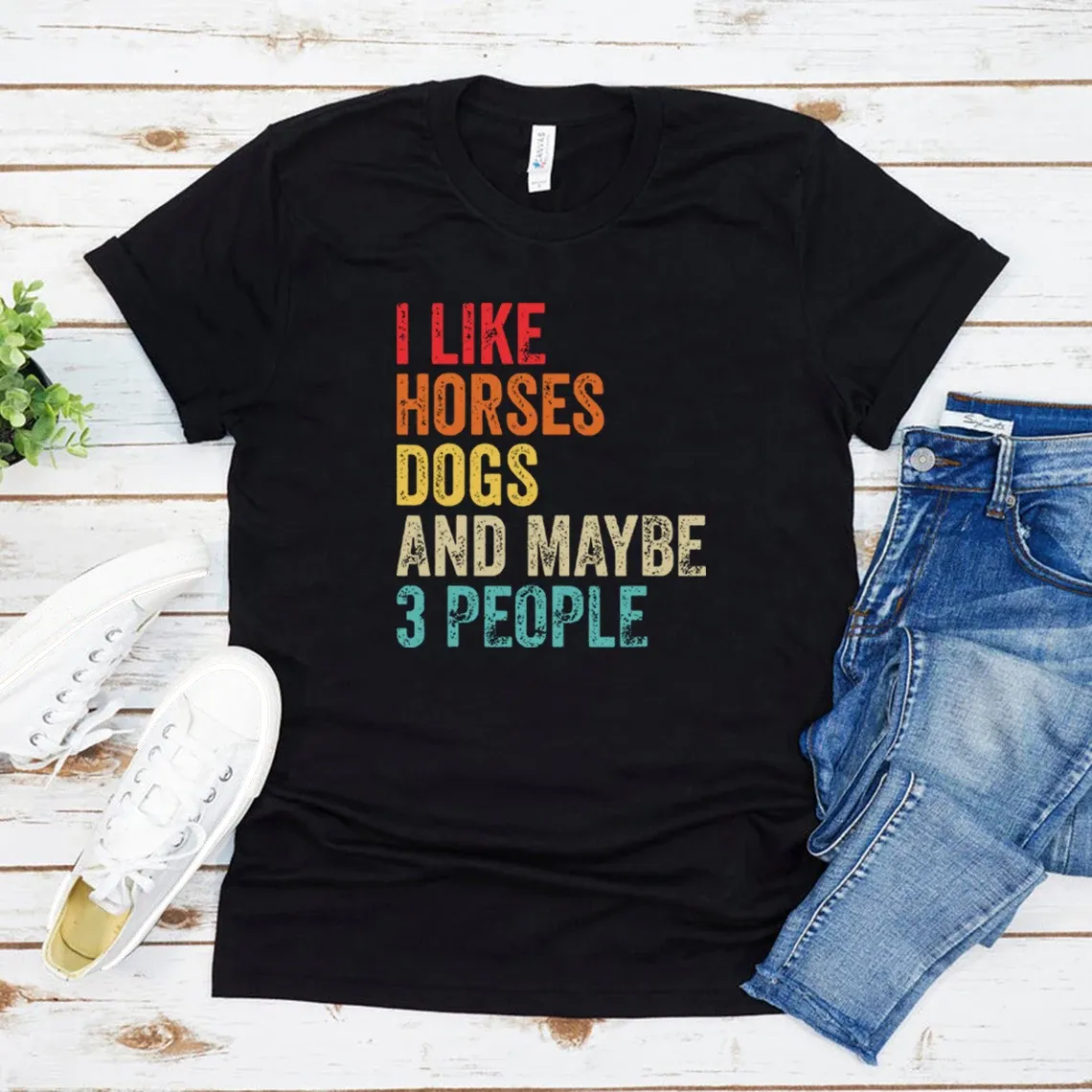 T-shirt I Like Horses Dogs and Maybe 3 People T Shirt Horse Lover Tshirt Girls Horse Shirt Unisex Graphic Tee Vintage Short Sleeve Tops