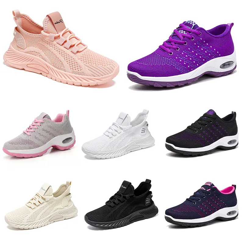 Nieuwe mannen dames schoenen wandelen Running Flat Shoes Soft Sole Fashion Purple White Black Comfortabele sportkleur Blokkering Q69 GAI