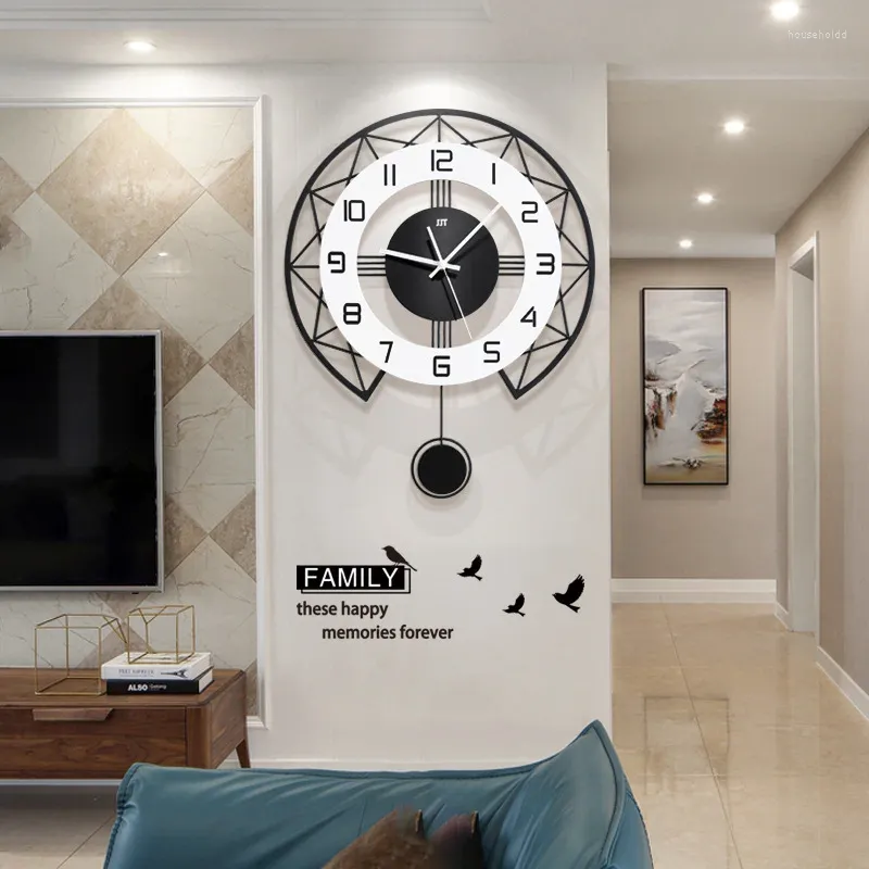 Relógios de parede BlackWhite Relógio Moderno 3D Design Oco Pêndulo Silencioso Ponteiro de Metal Display Redondo Pendurado Relógio Decoração da Sala de estar
