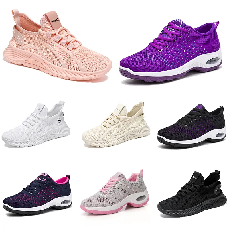Kvinnliga män Nya vandringsskor Running Flat Shoes Soft Sole Fashion Purple White Svart Bekväm sportfärg Blockering 46
