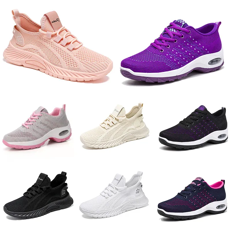 Nieuwe mannen dames schoenen wandelen Running Flat Shoes Soft Sole Fashion Purple White Black Comfortabele sportkleur Blokkering Q59 GAI
