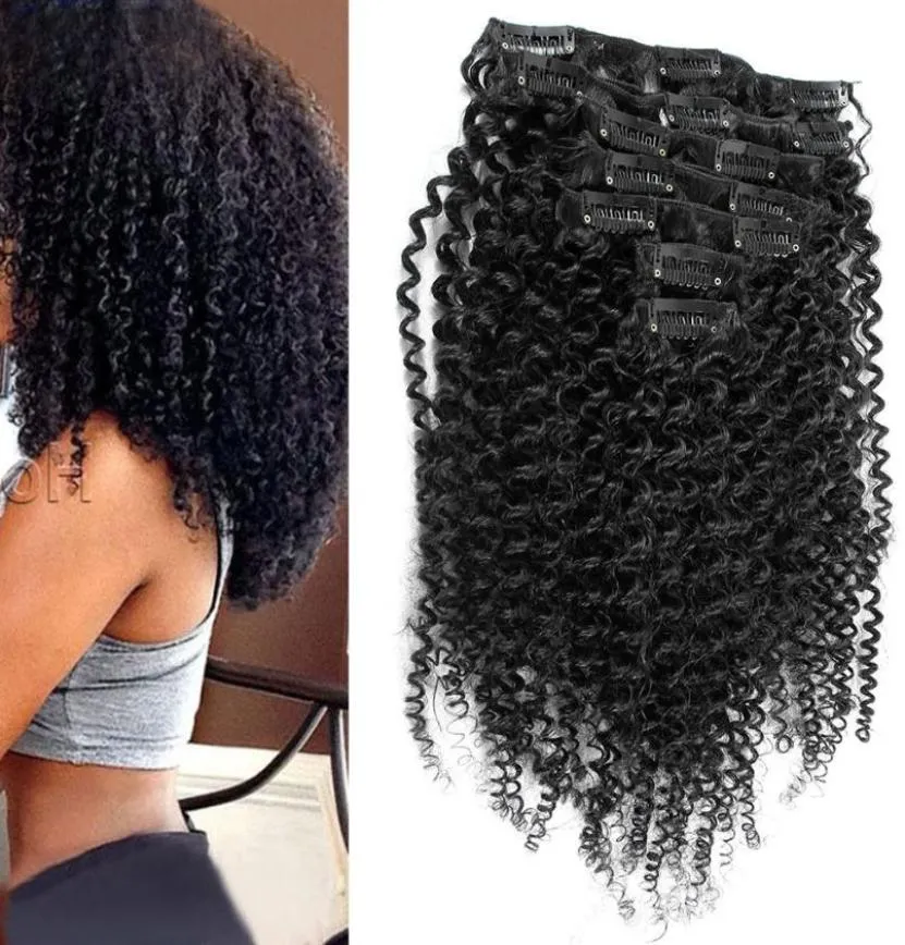 Kinky curly clip ins 100g 120g 7 st clip in människoledning av mänskliga hårförlängningar naturligt färg HURDRACK i Extensions3959279