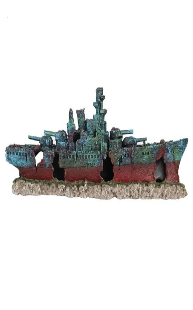 Hartsvrak båt sjunkit slagskepp War Ship Fish Tank Aquarium Ornament Cave Decorations Dekorationer6596055