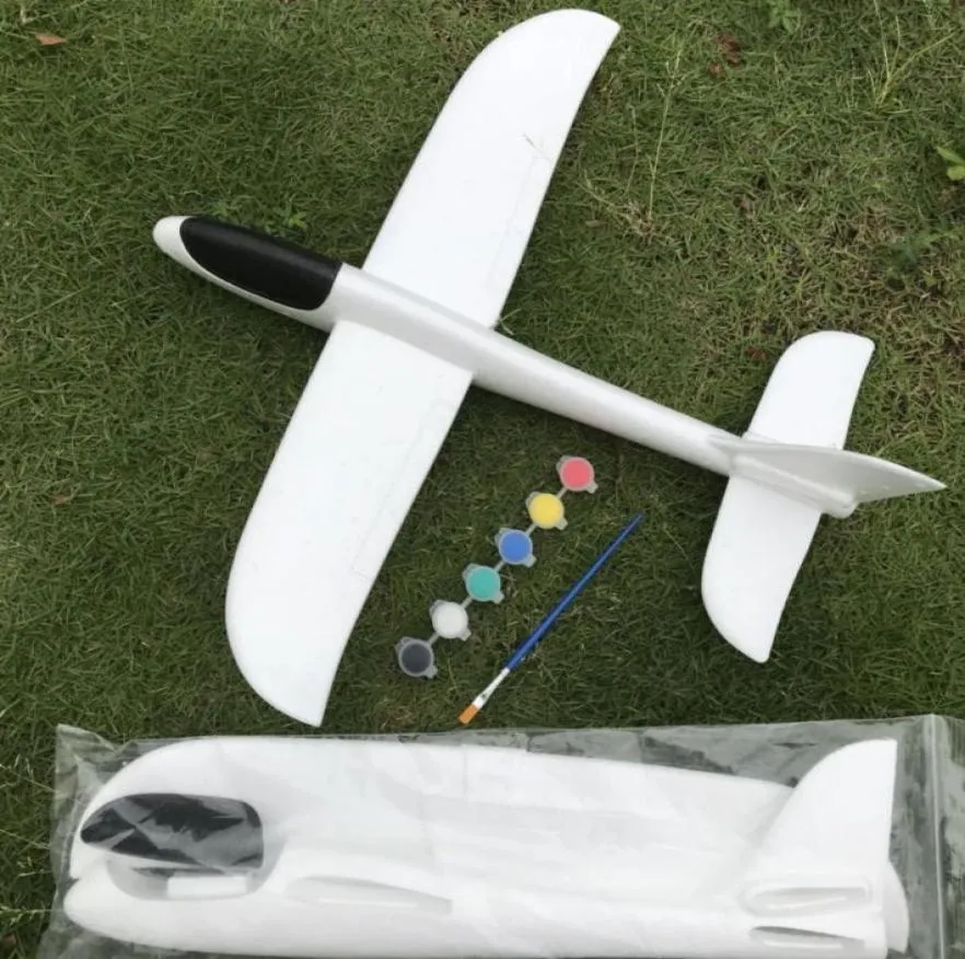 48Cm White Color Cartoon Hand Throwing Foam Aircraft DIY Painting Flying Plane Manual Circling Glider For Kids Boy Girl Whole8892072