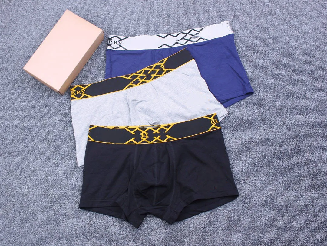 Designer-Herrenunterwäsche aus reiner Baumwolle, sexy Boxershorts für Männer, bequeme und atmungsaktive, hochwertige Unterhosen, 3 Stück mit Box