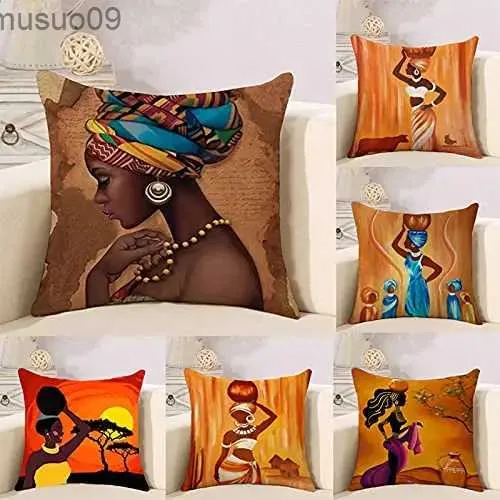 Stol täcker målade afrikanska kvinnor linnet kudde kudde soffa kudde täcker heminredning kan anpassas för dig 40x40 50x50 60x60 45x45