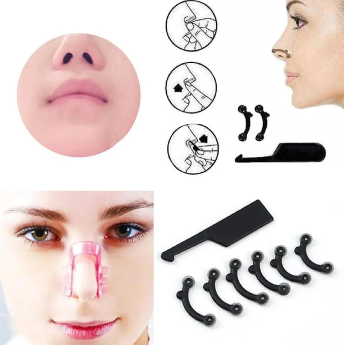 Beauty Nose Suit 3 paires de différentes tailles de dispositif de rehaussement du pont nasal en silicone 3D noir 2106766
