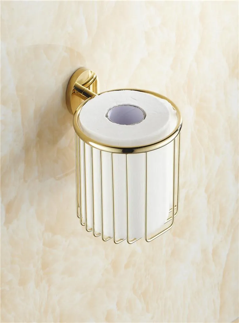 Porte-papier Laiton finition or porte-rouleau de papier toilette étagère de bain panier de rangement de douche support de montage mural Euro KH86851102238