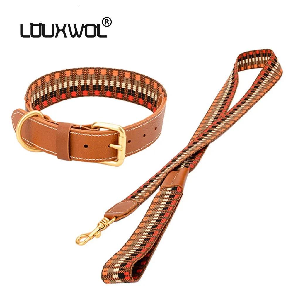 Louxwol Dog Collar Leather nylon leash cat pet supplies leashes leashes lage godsアクセサリー240226