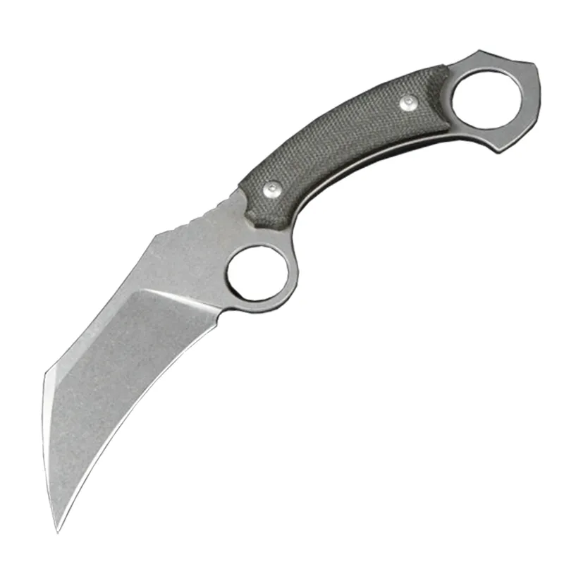 Couteau Karambit à lame fixe M7721 14C28N, lame de lavage de pierre CNC, manche Micarta complet, couteaux à griffes tactiques d'extérieur avec Kydex