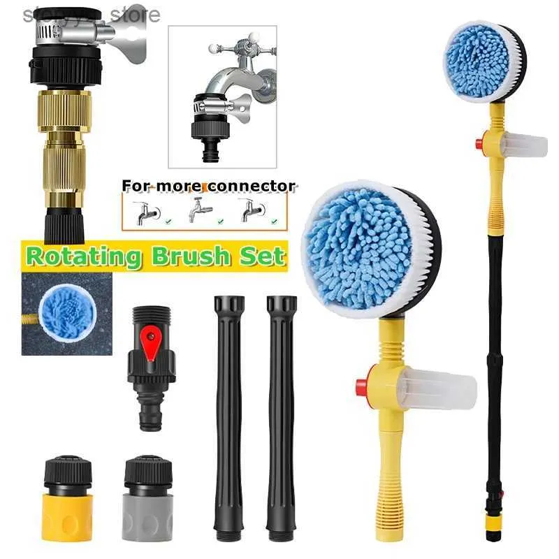 Rengöringsborstar Portabelt långa handtag Bilrengöringsborste 360 ​​graders automatisk skum Rotary Car Wash Brush Kit Microfiber Wash MOP Cleaning ToolsL240304