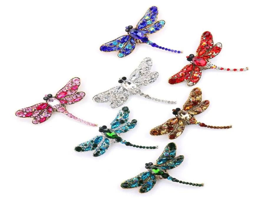 Jewelry Brand Arrival Assorted Colors Large Crystal Dragonfly Insect Brooch Pins Fashion Dress Coat Accessories Jewelry9923406