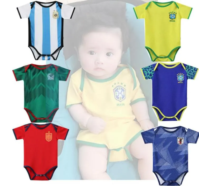 Roupas infantis para bebês Argentina Brasil Macacão de futebol Oneck manga curta multi cores 9312676