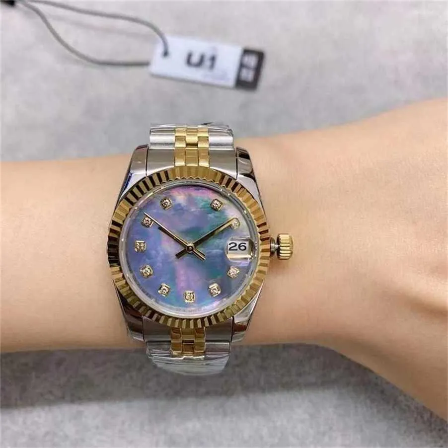 СКИДКА 12% на часы Часы ST9 Стальные двухцветные фиолетовые бриллианты с циферблатом 31 мм Автоматические механические женские юбилейные ремешки с сапфировым механизмом Женские