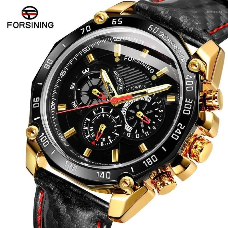 Forsining Automatic Mechanical Men Wristwatch Sport Male Clock Top Top Leather Leather Grance Man Watch 0321214G