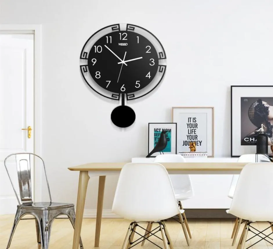 Vintage 3D numérique Swing horloge murale Design moderne pendule acrylique montre créative salon décoration de la maison horloges suspendues T20012257353