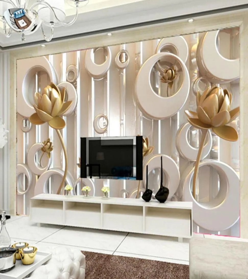 Custom Wall Mural Wallpaper 3D Lotus Flower European Style Art Wall Painting Living Room TV Background Mural Papel De Parede 3D8775241