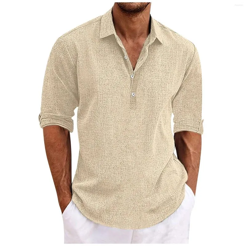 Camisas casuais masculinas designer primavera verão algodão linho cor sólida manga longa solta formal camisa simples