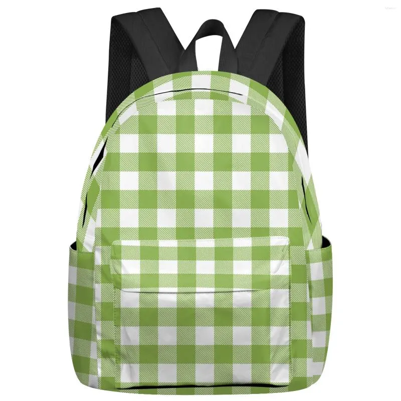Sırt çantası Yeşil Beyaz Ekose Kadın Erkek Sırt Çantaları Su Geçirmez Öğrenci Erkek Kızlar Dizüstü Bilgisayar Kitap Paketi Mochilas
