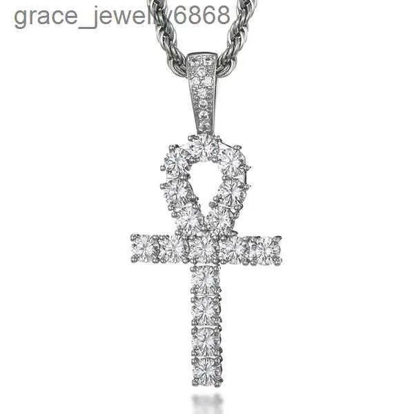 DE haute qualité bijoux fins 925 en argent Sterling VVS Moissanite Ankh croix pendentif collier pour hommes femmes avec certificat GRA