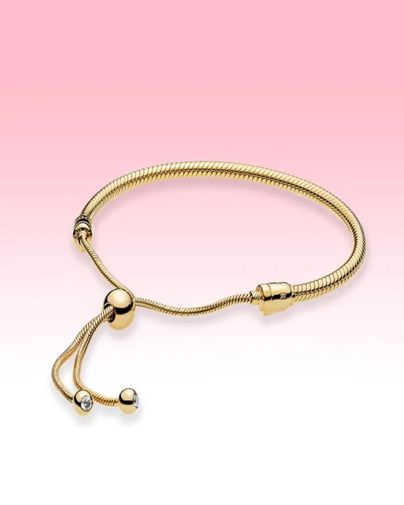 Bracelet coulissant à chaîne plaqué or jaune, chaîne à main, taille réglable pour bracelets à breloques en argent 925 avec boîte d'origine 1369328