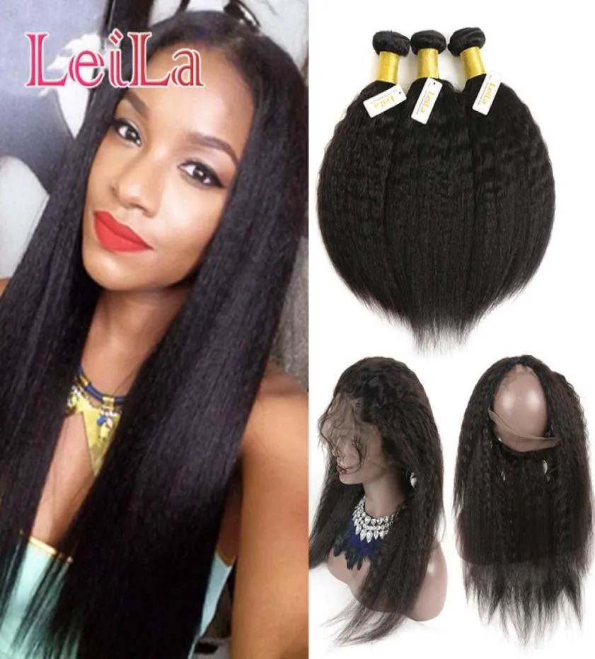 Malaysian 360 Lace Frontal With Bundles Natural Hairline Kinky Straight Pre Plucked Lace Frontal Human Hair Virgin Hair Coarse Yak8099941