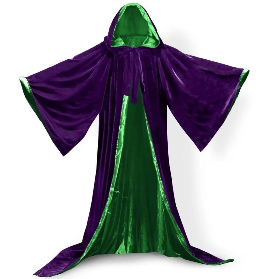 Manches longues velours à capuche Cape de mariage Cape de mariage Wicca médiéval Halloween Vampire velours Cosplay Cape à capuche femmes hommes9045714