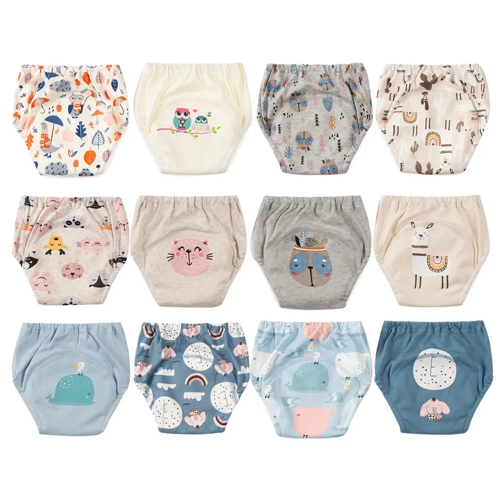 12PCS Reusable Training Pants Toilet Trainer Panty Nappy Underwear Bebe Cloth Diapers Breathable Diper Panties Set 240229