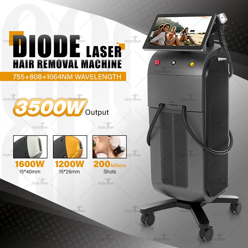 3500W Output Vertical 808nm Diode Laser Hair Removal Device 755nm 808nm and 1064nm Laser Combination 200 million Shots TEC Cooling System USA Coherent Bars