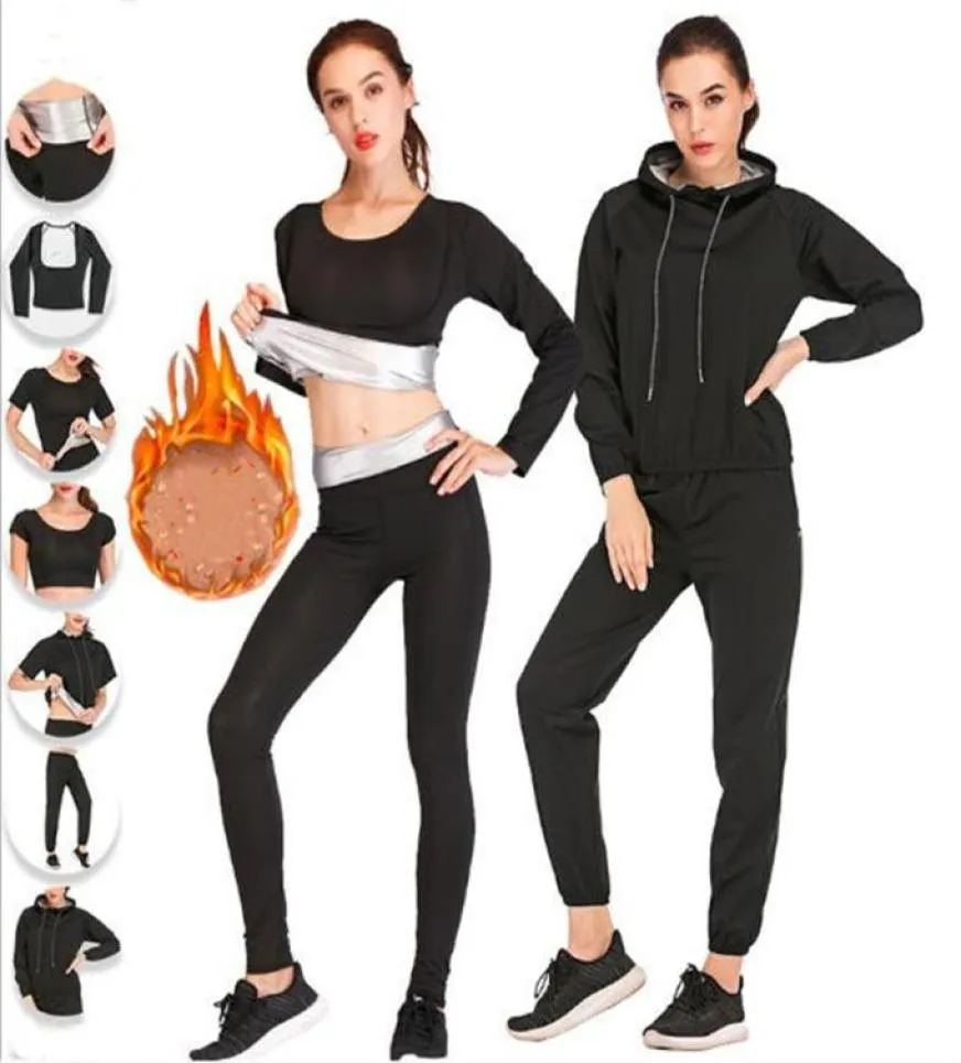 Top Quality Donna Sweat Vest Vita Trainer Tummy Control Corsetto Body Shaper Sauna Suit Pantaloni Camicie Cintura con cappuccio Set per Yoga 1649061