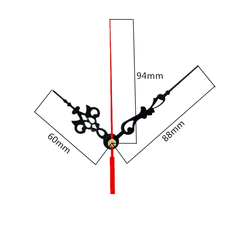 검은 벽 시계 금속 손과 빨간 두 번째 바늘 DIY 석영 시계 운동 메커니즘 액세서리 금속 포인터 홈 장식
