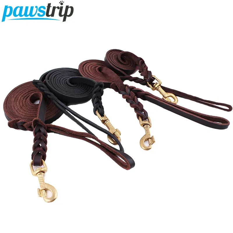 Leashes High Quality Genuine Leather Pet Dog Leash Luxury Strong Puppy Collar Leash Lead For Large Dogs S/M/L/XL