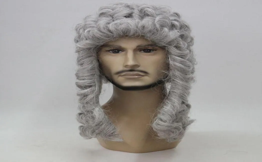 HIVISION DOMSTOMMEN WID LAGSBARRISTER WRIG Long Curly Grey Silver Men039S WIG3128405